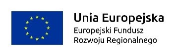 niebieska flaga unii ze złotymi gwiazdami. Napis unia europejska europejski fundusz rozwoju regionalnego. To logotyp