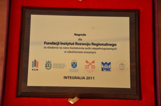 Integralia Nagroda dla Fundacji Instytut Rozwoju Regionalnego od Pełnomocników do spraw osób niepełnosprawnych