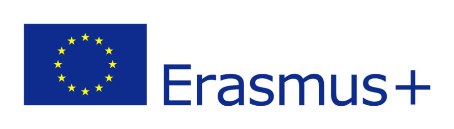 zdjęcie przedstawia gwiazdy na niebieskim tle z flagi Unii Europejskiej. Jest też logotyp Erasmus plus.
