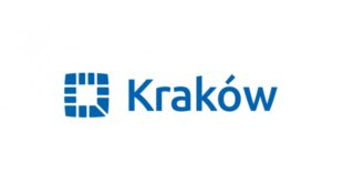 logotyp miasta Krakowa - niebieskie cegiełki oraz niebieski napis Kraków