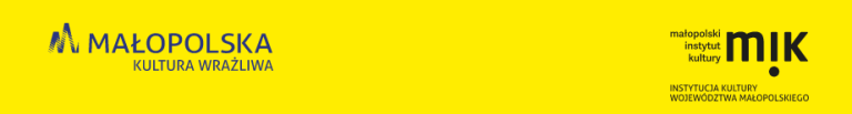 na żółtym tle są logotypy: Małopolska Kultura Wrażliwa, małopolski instytut kultury mik, Instytucja Kultury Województwa Małopolskiego