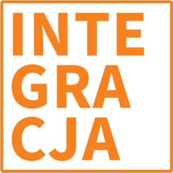 Logo magazynu integracja. Pomarańczowy napis INTEGRACJA na białym tle