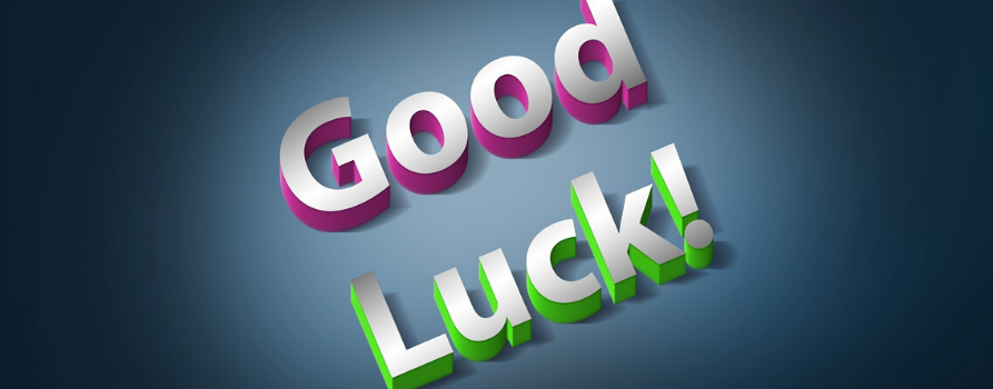 Napis Good Luck! Good w kolorze fioletowym, Luck zielonym