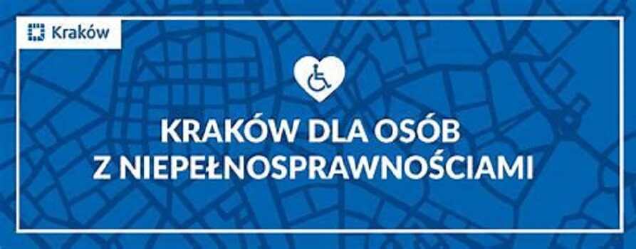 Baner z napisem Kraków dla osób z niepełnosprawnościami