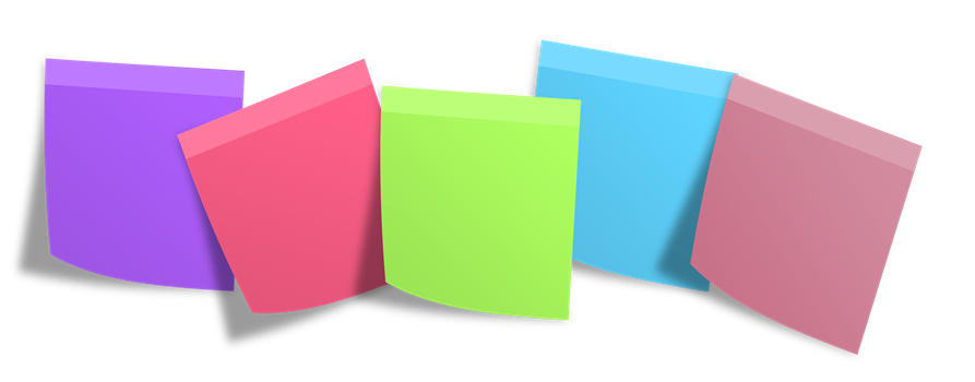 Pięć kolorowych karteczek typu post-it